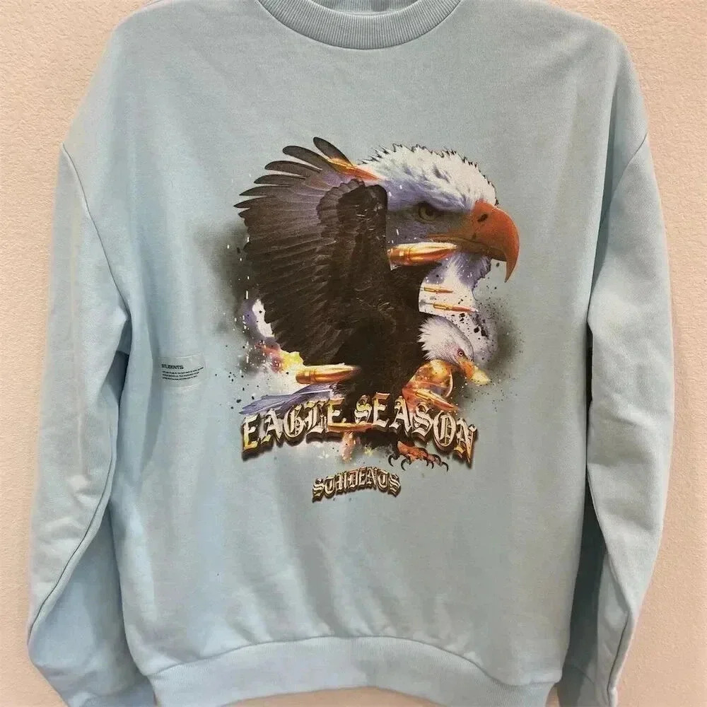 STUDENTS Eagle Graphic Crewneck Sweatshirt Unisex Light Blue oversized S